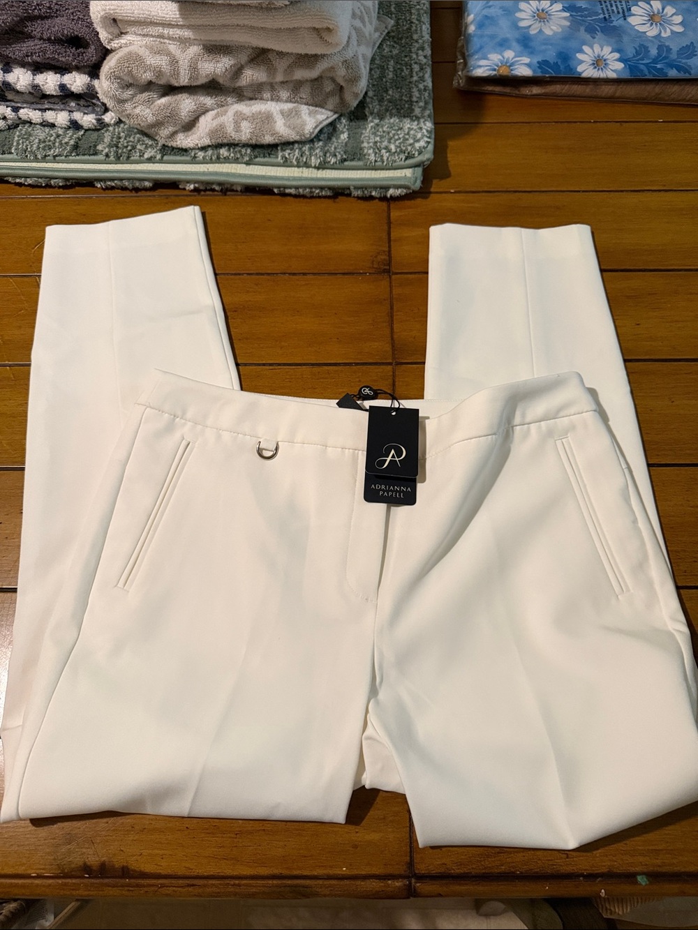 Adrianna Papell White Slim Tailored Trousers
